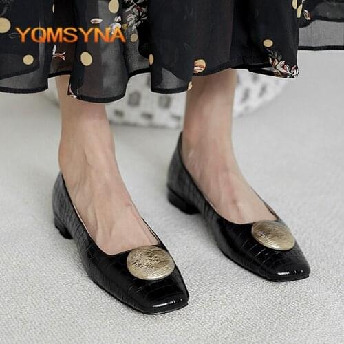 YQMSY Casual Lady Flat Shoes Square Toe Metal Decoration Concise Crocodile Pattern Flats Comfortable Slip-On Womens Shoes AS34