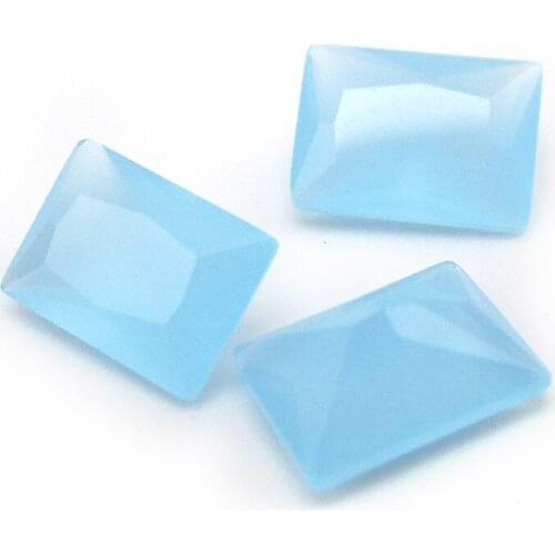 Factory Selling Stock Size 3X5mm~10x12mm Milky Blue Color High Quality Rectangle Cut Glass Stone Gems 50pcs/Lot