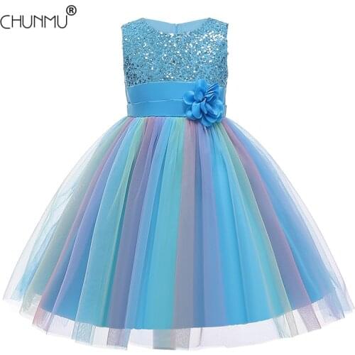 Girls Wedding Party Dress Lace Colorful Carnival Birthday Custume Princess Sequin Flower Childrens First Communion Dress