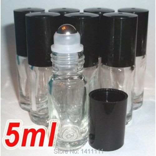 THICK Clear 300pcs Refillable 5ml 1/6oz ROLL ON fragrance PERFUME GLASS BOTTLES ESSENTIAL OIL Steel Metal Roller ball PB82