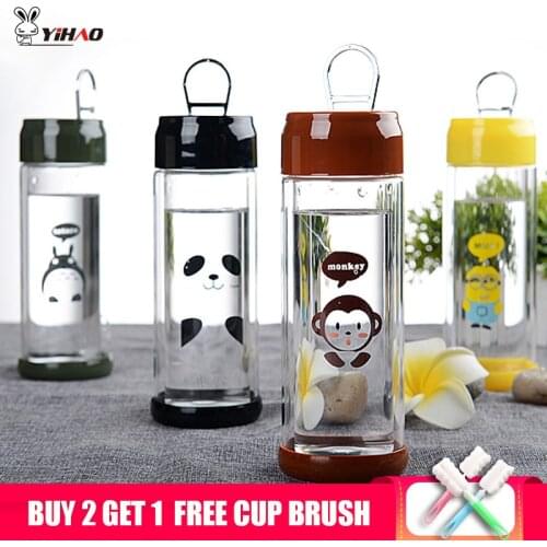 YiHAO 300ml Fashion Europe and America Style Cartoon Double Glasses Transparent Creative High Shelf Water Bottle bottle