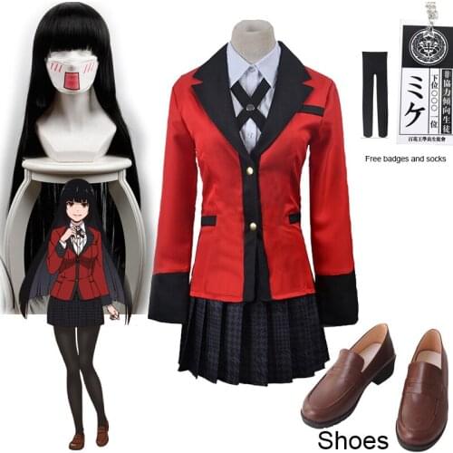 Jabami Yumeko Cosplay Shoes Kakegurui Compulsive Gambler Yumeko Jabami Cosplay Costume and Wigs Halloween Woman Party Costumes