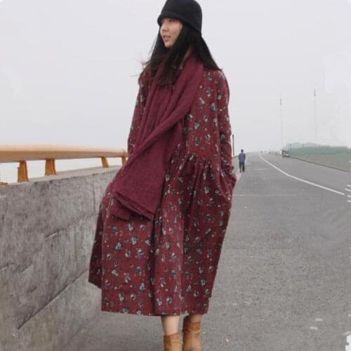 2020 Spring Autumn Women Dresses Vintage Print Casual Long Sleeve Cotton Linen Maxi Dress Swing Floral Big Size Dress XS-5XL 6XL