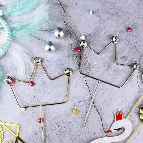 1pc Diamond Crown Cake Toppers Wrought Iron Cake Picks Cupcake Decor Party Supplies for Wedding Birthday Festival Golden