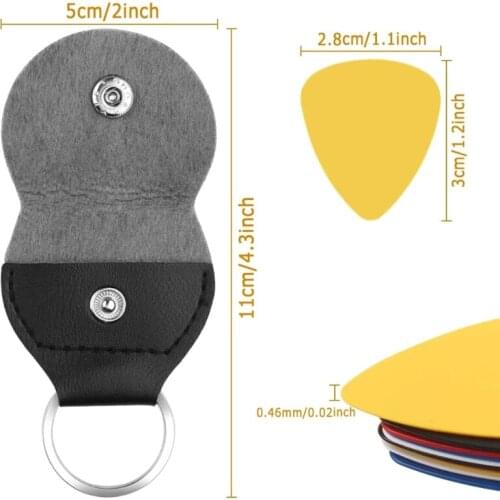 2PCS Leather Plectrum Holder Keyrings With 10 Pieces Colorful Guitar Picks 0.46m W8EE