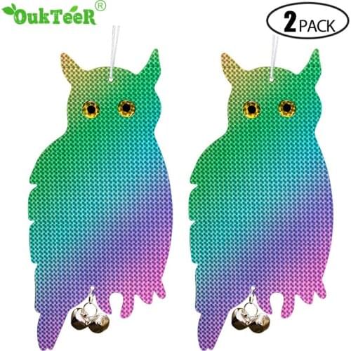 2pcs Garden Laser Reflective Fake Owl Supplies Hanging Reflective Owl Scarecrow Scares Bird Pigeons Woodpecker Repellent Birds