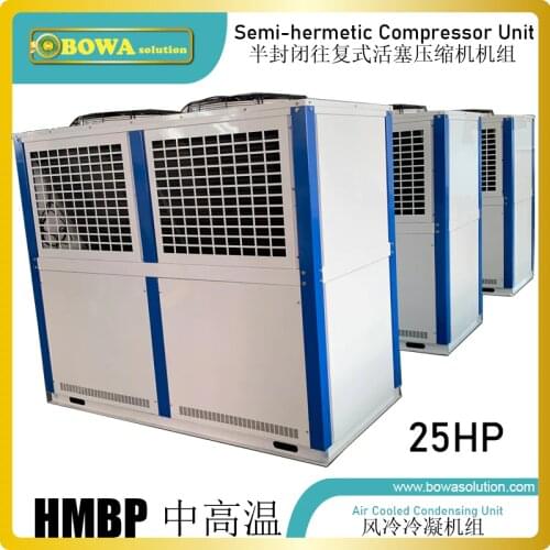 25HP HMBP air cooled condensing unit can work with R134a, R404A/R507A, R407C or R22, the difference is different oil types only