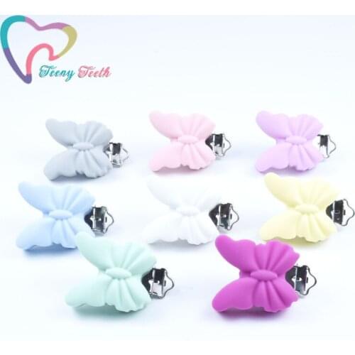 Teeny Teeth 3 PCS Fashion Butterfly Baby Pacifier Clips Chewable Silicone Teether Beads Charm Gifts BPA Necklace Jewelry Making