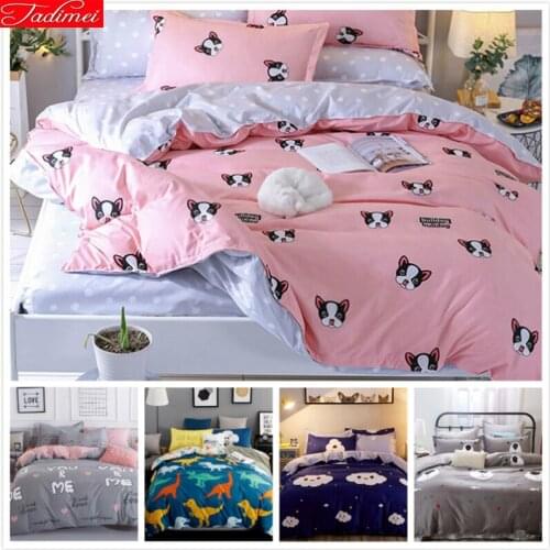 Cartoon Dog Pattern Kid Boy 4pcs Bedding Set Fitted Sheet Duvet Cover Pillowcase Suit 1.2m 1.5m Bed Linen Single Queen Twin Size