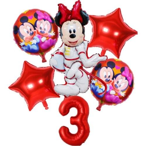 6pcs/set Mickey Minnie Mouse Cartoon Balloons Birthday Party Decorations Baby Shower Aluminum Foil Number Balloon kid toy Globos