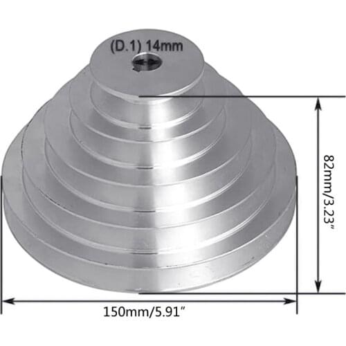 Aluminum A Type 5 Step Pagoda Pulley Wheel 150mm Outer Dia for Timing V-Belt