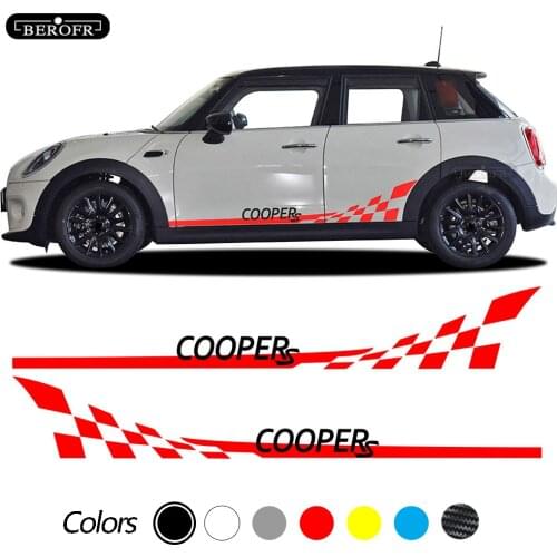2pcs Checkered Flag Car Stickers Door Side Stripe Skirt Decals for Mini Cooper S One R55 R56 R57 R59 R60 R61 F54 F55 F56 F60