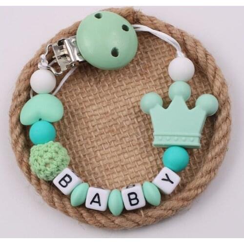 Personalized Name Baby Pacifier Clips Dummy Clips Crown Pacifier Chain Holder for Baby Teething Soother Chew Toy
