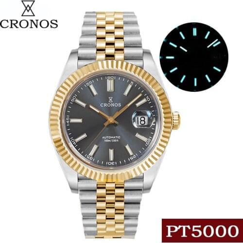 Cronos Luxury Punk 40mm Automatic Mechanical Mens Watch Sapphire Luminous Calendar WristWatch Stainless Steel Business Clock