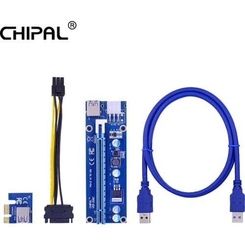CHIPAL VER006C Pcie Pci-e Pci Express Riser Card 1x To 16x GPU Usb 3.0 Extender Riser X1 X16 Card Adapter SATA 6Pin Power Cable