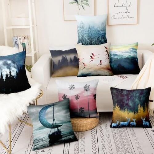 Day Gone Retro Landscape Printed Pillowcase Beautiful Scene Cushion Decoration Pillow Home Decor Sofa Throw Pillows 45*45cm