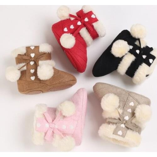 2021 Baby Autumn Winter Boots Baby Girl Boys Winter Warm Shoes Solid Fashion Toddler Fuzzy Balls First Walkers Kid Shoes 0-18M