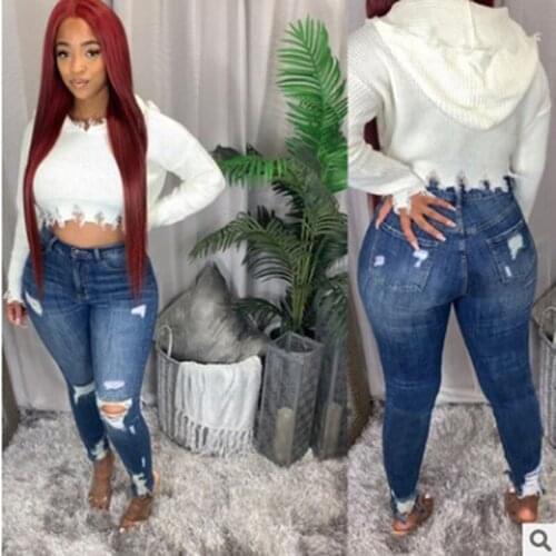 College Jeans Explosive Style Cotton New High-Waist Stretch Slim-Fitting Pants Fashion Worn Buttons Commuter Pencil Feet Pants