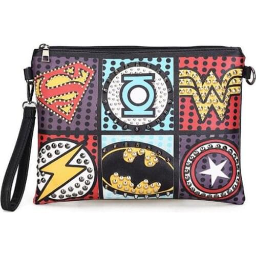 Retro Envelope Clutch Pu Leather Clutch Bag Lady Rivet Punk Handbag Messenger Bags Women Super Hero Crossbody Bags For Women