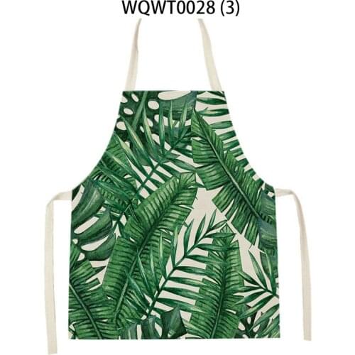 Tropical Plant Palm Leaf Green Leaf Printed Kitchen Women Baked Waist Bib Home Cooking Short Sleeveless Pinafore Antifouling