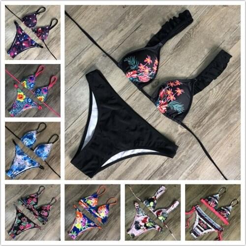 Various patterns printed bikini set straps sexy swimming wading sports beachwear bikinis two piece swimsuit swimwear women