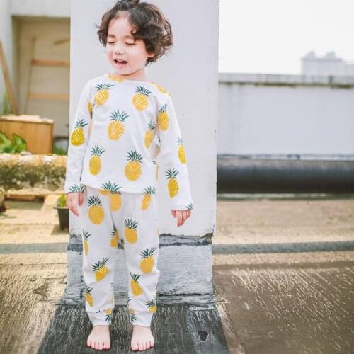 Kids Pajamas & Pants Set Autumn Spring Sleepwear For Girls Boys Cotton Top + Pants 2pcs Set Fashion Fruit Printed Sleep Suit