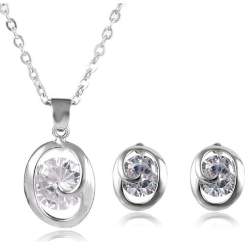 Fashion Austria Crystal Wedding jewelry set Oval Pendant necklace and earrings set