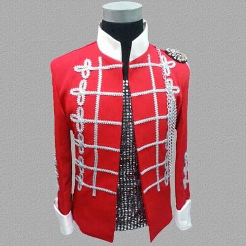Red blazer men suits designs jacket mens stage costumes for singers clothes dance star style dress punk masculino stand collar