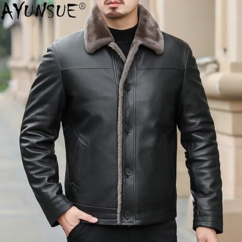 AYUNSUE Genuine Leather Jacket Men Clothing Thick Jackets Winter Coat Sheepskn Real Wool Clothes Chaqueta Cuero Hombre LXR768