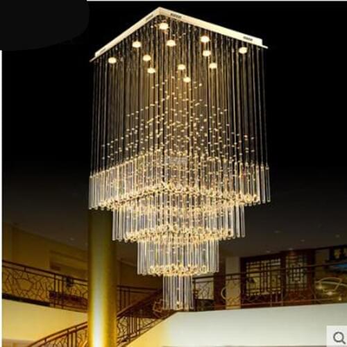 Square Crystal Chandelier Ideas Hall Villa Duplex Stair Lamp Long Living Room Chandelier Restaurant Lamp Modern Atmosphere