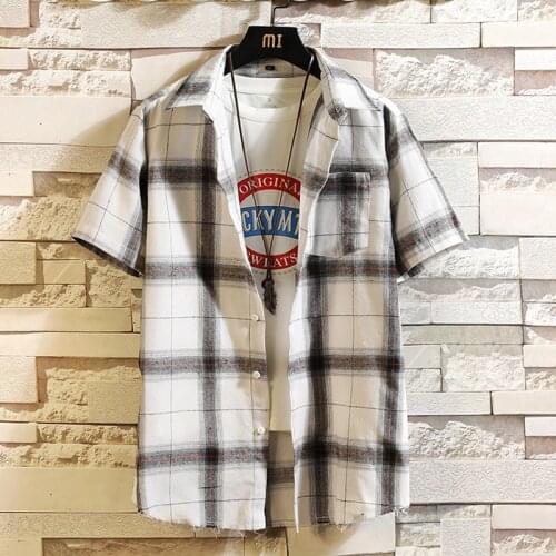 Men Short Sleeve Paid Shirts Casual Streetwear Dress Shirts Clothing