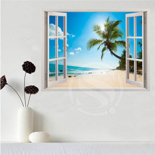 Custom canvas poster Beach of the Caribbean in the window poster cloth fabric wall poster print Silk Fabric Print SQ0611-LQ09