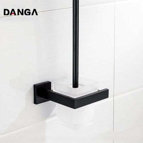 Toilet Cup Brush Holder Set Wall Mounted Storage Shelf Stainless Steel Toilet Rack Bathroom Cleaning Brush Frosted Glass Cup