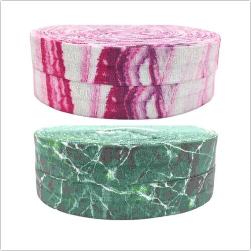 New Arrival 10 Yards 5/8'' Green Pink Marble Pattern Polyester Webbing Fold Over Elastic Ribbon DIY Elastic Hair Ties Accessory