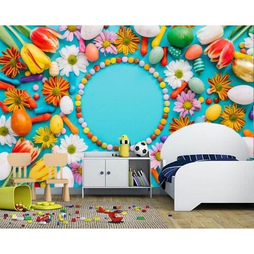 Papel de parede 3d Easter Tulips Candy Eggs Flowers wallpaper living room bedroom dining room TV background kitchen wallpaper