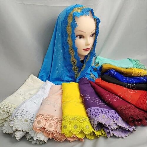 Wholesale Price African Women Nigeria Dubai Scarf Soft Cotton Lace Embroidery Dubai Islamic Muslim Scarf for Lady Shawls