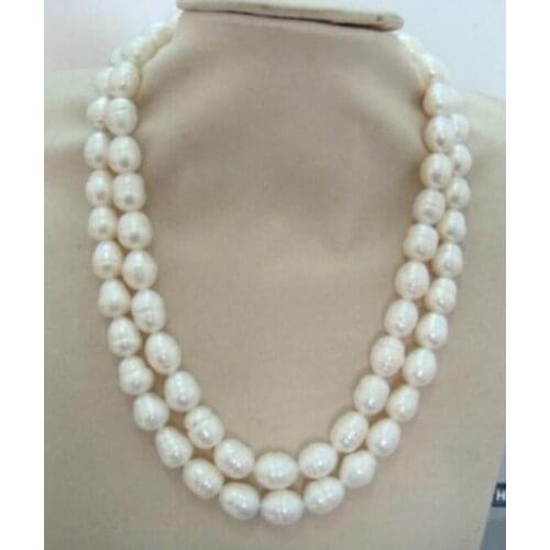 Double strands 13-14mm south sea white baroque pearl necklace 18"" 925s