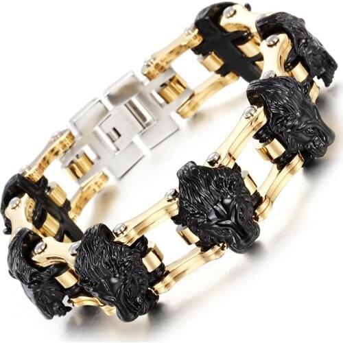Exaggerated bike men bracelet personality punk titanium steel lion head bracelet gift