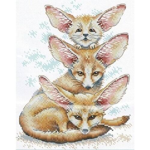 Drop Shipping Embroidery Fennec Fox Family Counted Cross Stitch Animal with 100% Cotton Floss & Free Shipping for Wall Decor