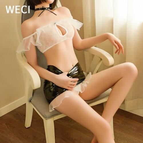 WECI Sexy Costume Secretary Erotic Outfit Naughty Lingerie Latex Sex Suit For Role-Playing Games Leather Miniskirt Hollow Corset