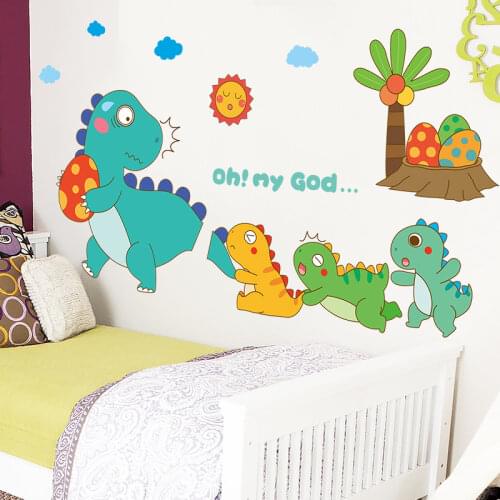 [shijuekongjian] Cartoon Dinosaur Animals Wall Stickers DIY Eggs Tree Mural Decals for Kids Rooms Baby Bedroom House Decoration