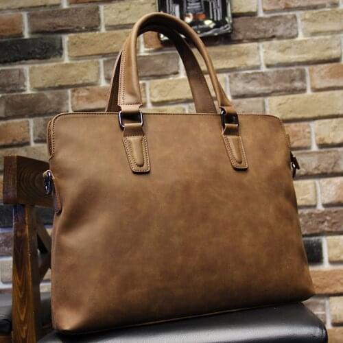 REJS LANGT Crazy Horse Leather Mens Handbag Business Office Work Briefcase Waterproof Fit 14 Inch Laptop Bag for Travel Sac