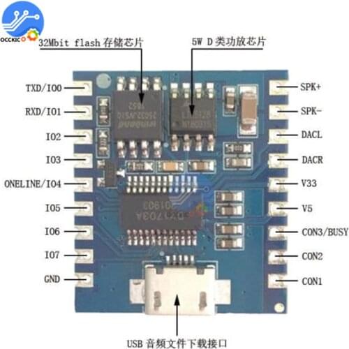 USB MP3 Player Module Audio Voice Board I/O UART Contorl 4MBytes Flash Speaker Board MP3 WMA Decoder MP3 Module
