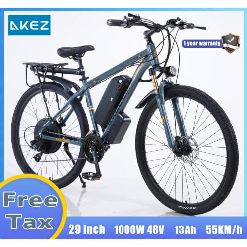 29'' Electric Mountain Bike E-Bike with 1000W Motor Removable Li-Ion Battery 48V 13Ah Shimano 21 Speed Shifter Double Disc Brake