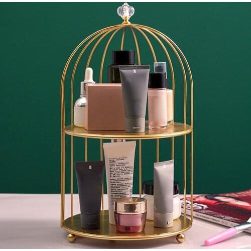 Iron Bird Type Cage Desktop Perfume Organizer Holder Countertop Makeup Rack Storagedressing Table Tiered Holder