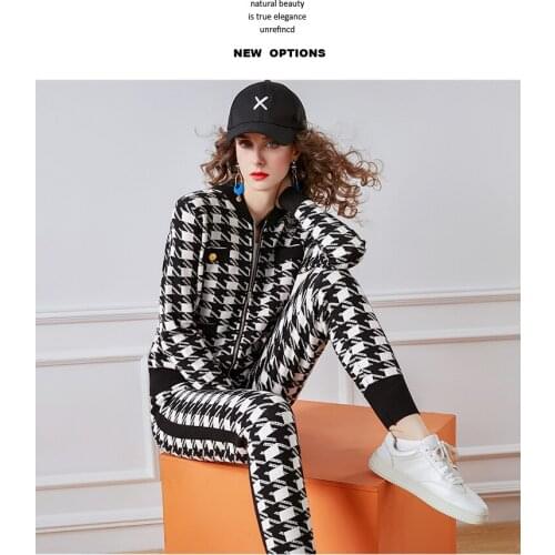 Women Two Piece Set Coat With Pants Elastic Waist Turtleneck Zipper Office Lady Full Cotton 2020 New Women Elegant Autumn Set