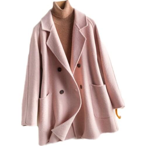 Fashion Streetwear Solid Outerwear Female Korean Long Wool Coat Women 2021 New Autumn Winter Overcoat Casual