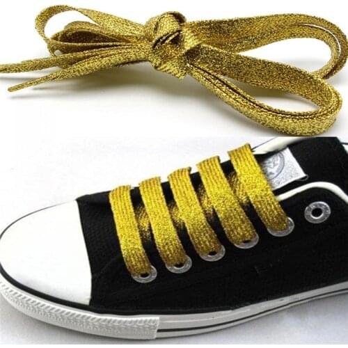 1 Pair Shiny Flat Shoelaces Gold Silver Thread Sport Bootlaces Sneakers Athletic Shoe Strings Lazy Laces 115cm