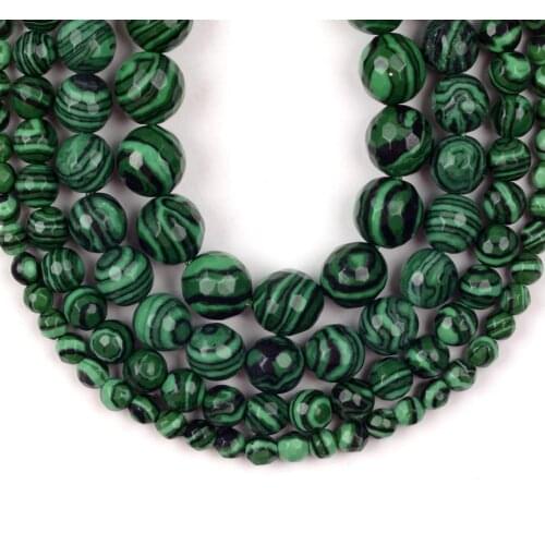 1strand 15” Natural Faceted Green Malachite Stripes Stone Beads For Jewelry Making Needlework Bracelet Accessories 4/6/8/10mm