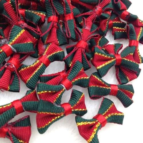 20pcs Grosgrain Ribbon Bows Christmas Decor Red W/ Green Appliques B293